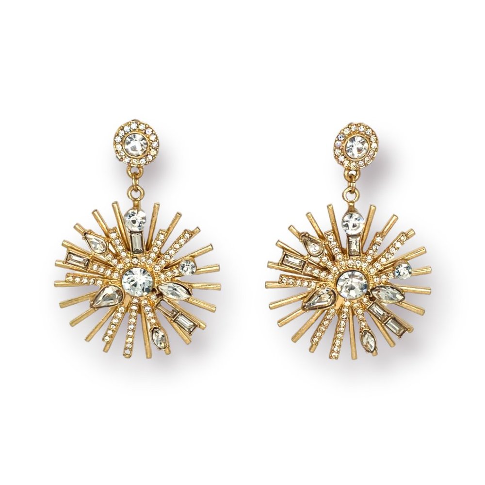 NEW Badgley Mischka Gold Starburst Crystal Drop Large Earrings Wedding Jewelry